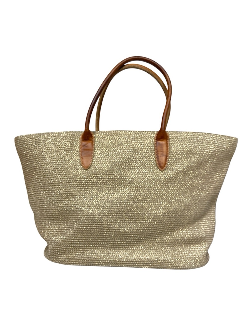 TALBOT’S Gold Woven Metallic Tote Bag with Leather Handles - Picture 2 of 7
